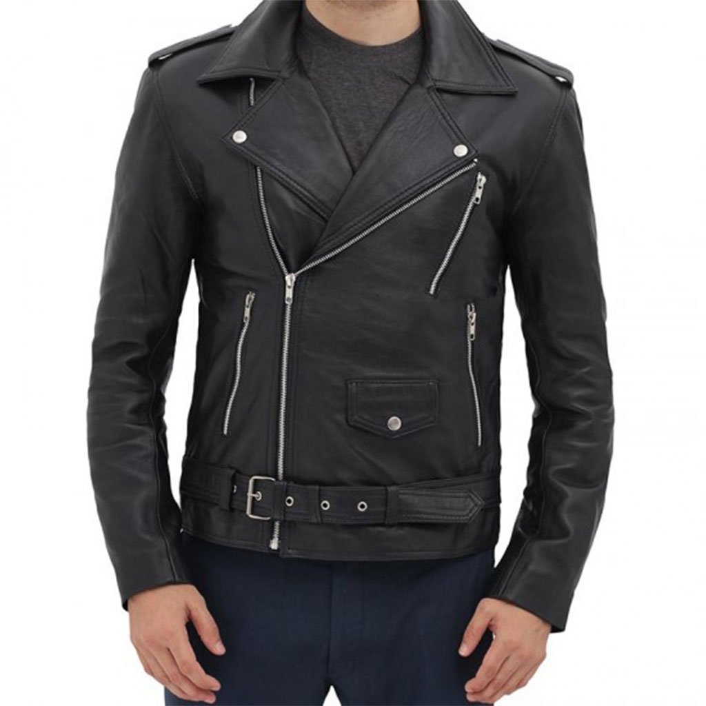 Black Asymmetrical Slim Fitted Rider Belted Leather Jacket