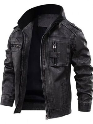 Black Mens Distressed Cafe Racer Leather Jacket