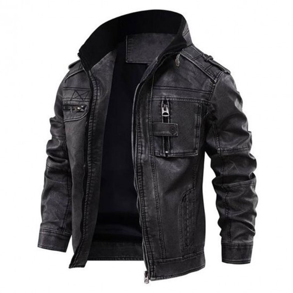 Black Mens Distressed Cafe Racer Leather Jacket