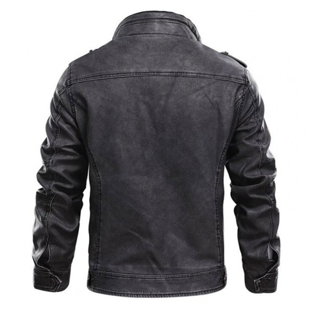 Black Mens Distressed Cafe Racer Leather Jacket - Image 2