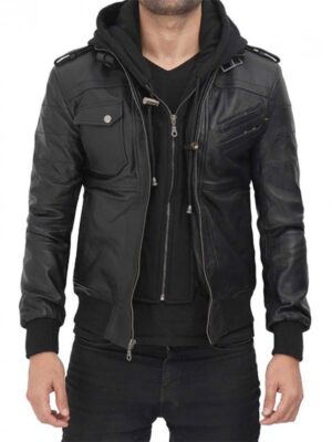 Edinburgh Black Hooded Leather Jacket