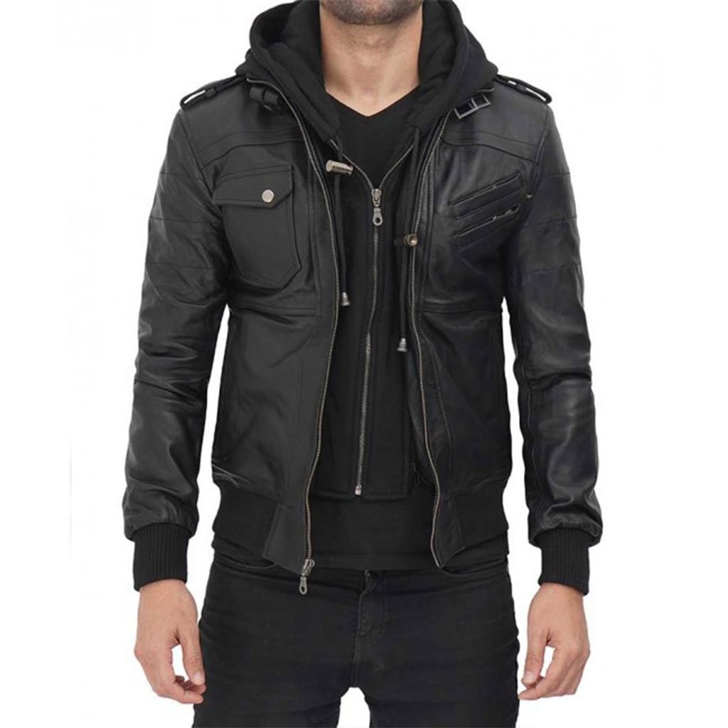 Edinburgh Black Hooded Leather Jacket