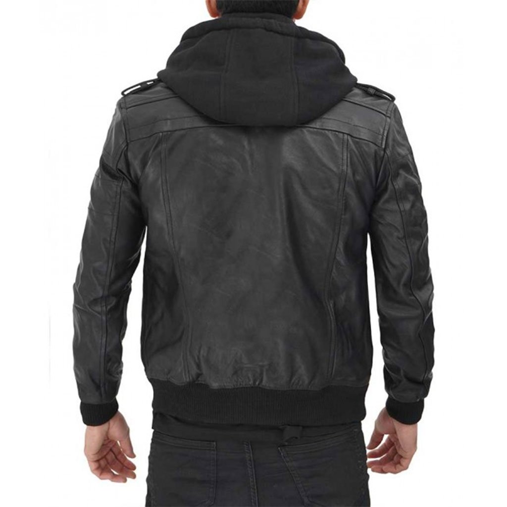 Edinburgh Black Hooded Leather Jacket - Image 2