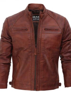 Johnson Dark Brown Quilted Motorcycle Leather Jacket