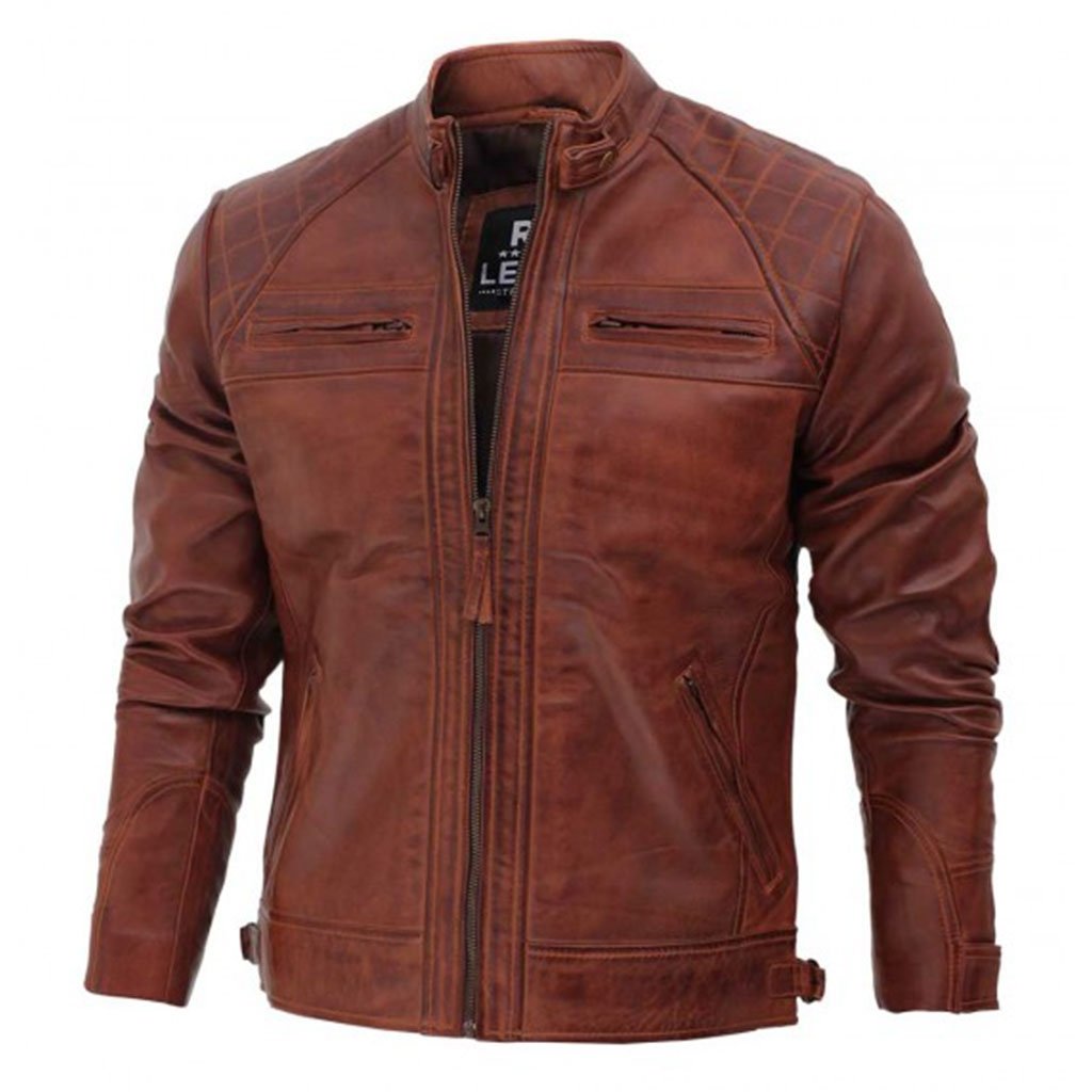 Johnson Dark Brown Quilted Motorcycle Leather Jacket - Image 2