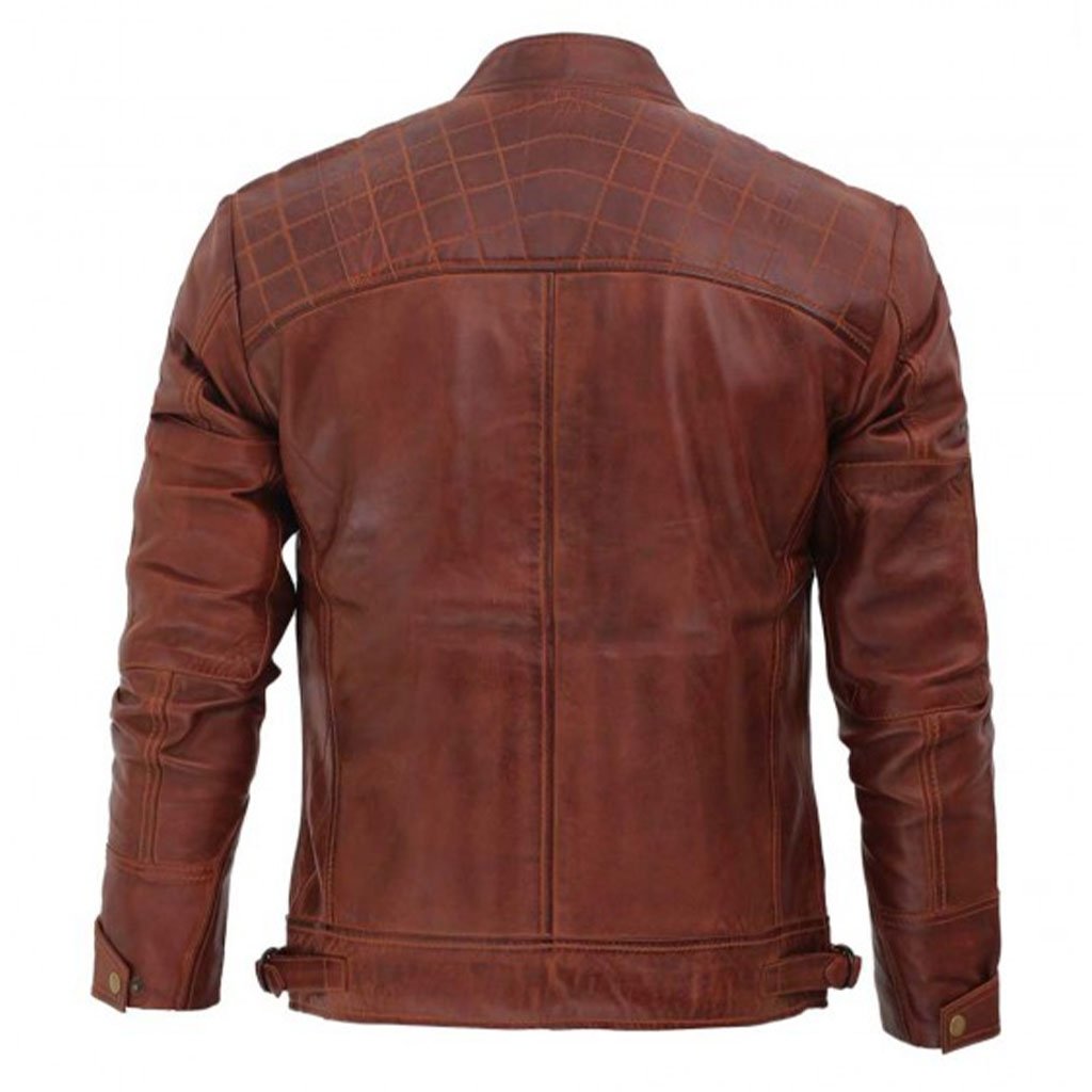 Johnson Dark Brown Quilted Motorcycle Leather Jacket - Image 3