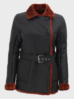 Women’s Black Belted Soft Shearling Leather Coat