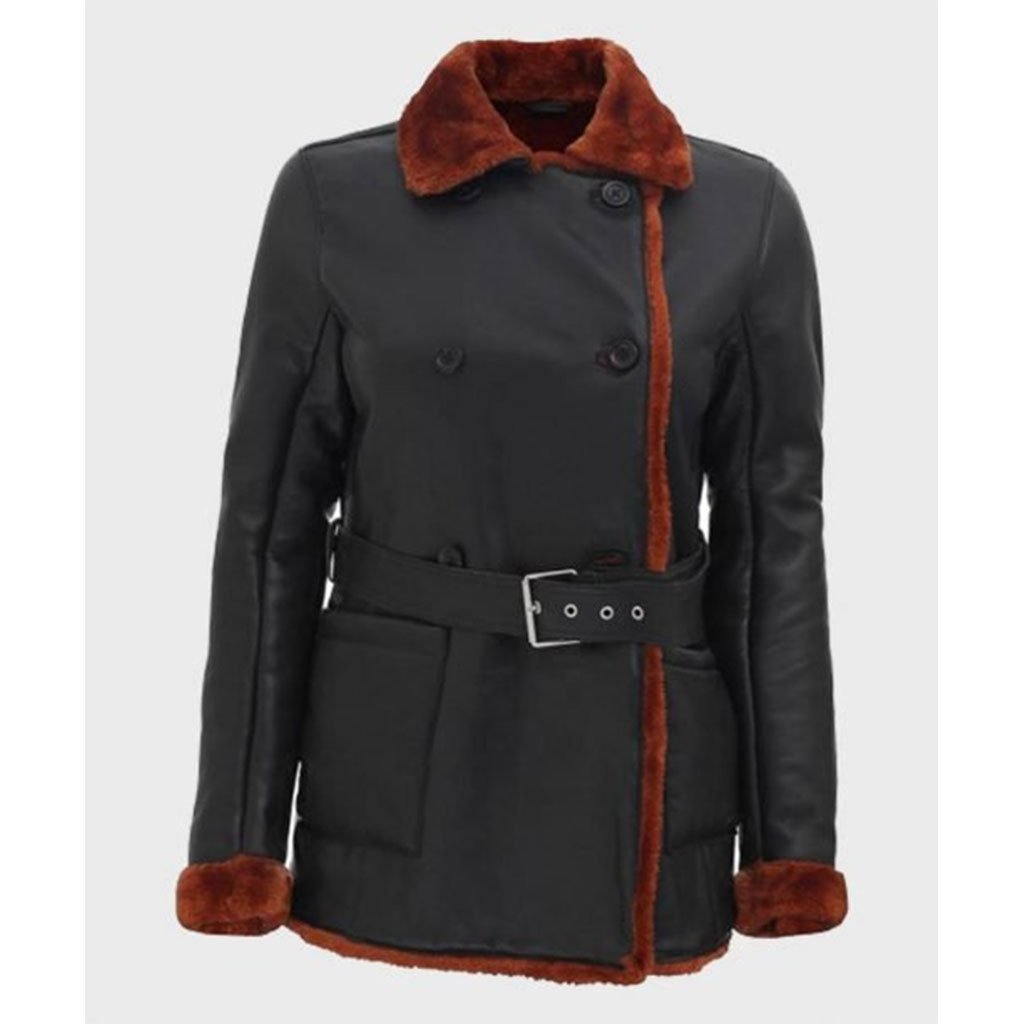 Women’s Black Belted Soft Shearling Leather Coat