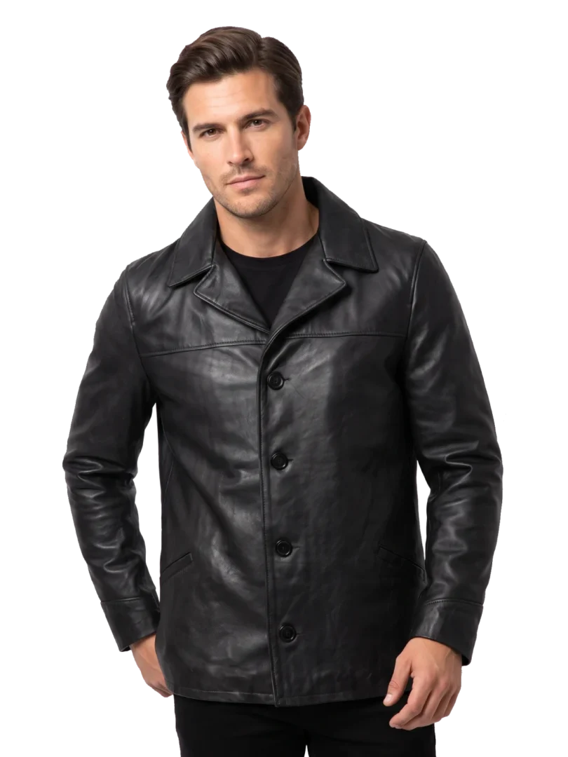 Noir Cowhide Hip-Length Car Coat
