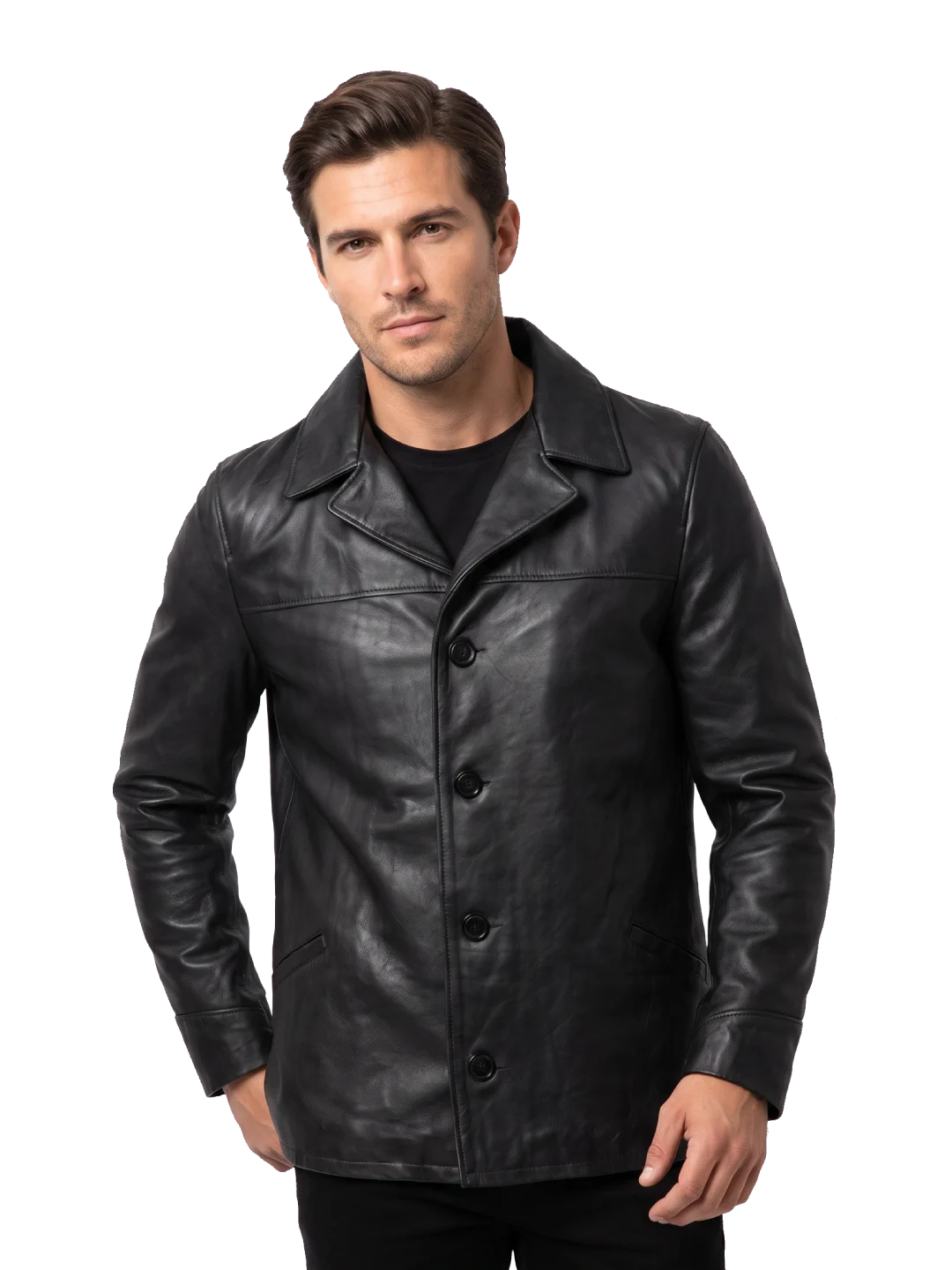 Noir Cowhide Hip-Length Car Coat