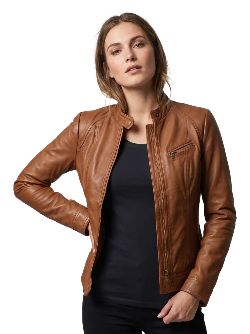 Whiskey Tan Sheepskin Moto Jacket (Women's)