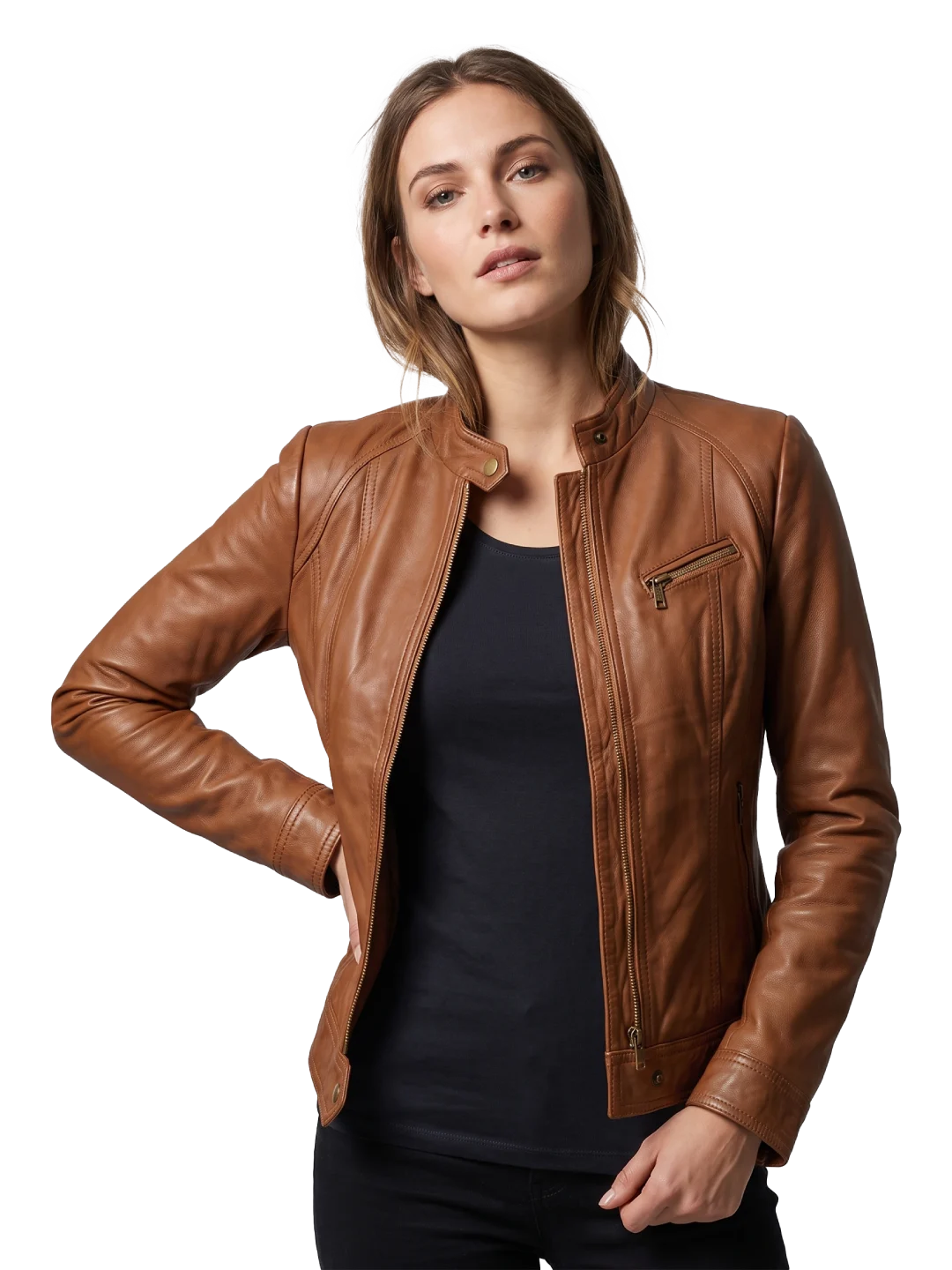 Whiskey Tan Sheepskin Moto Jacket (Women's)