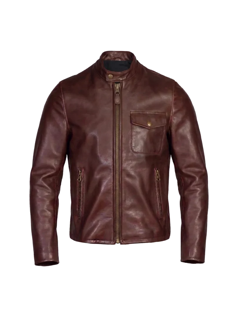 Mahogany Waxed Pebbled Café Racer Jacket