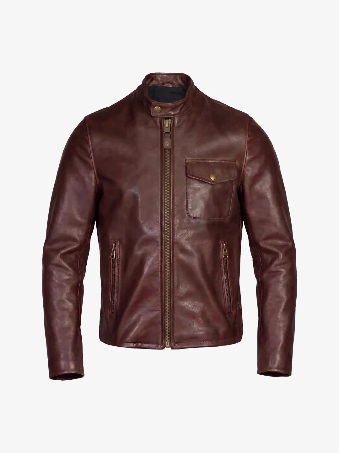 Mahogany Waxed Pebbled Café Racer Jacket