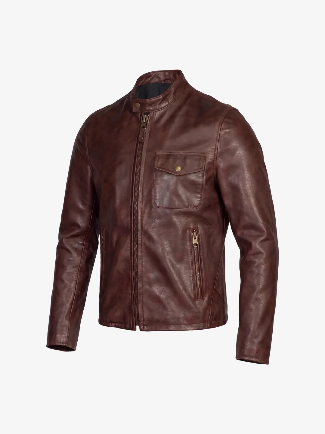 Mahogany Waxed Pebbled Café Racer Jacket