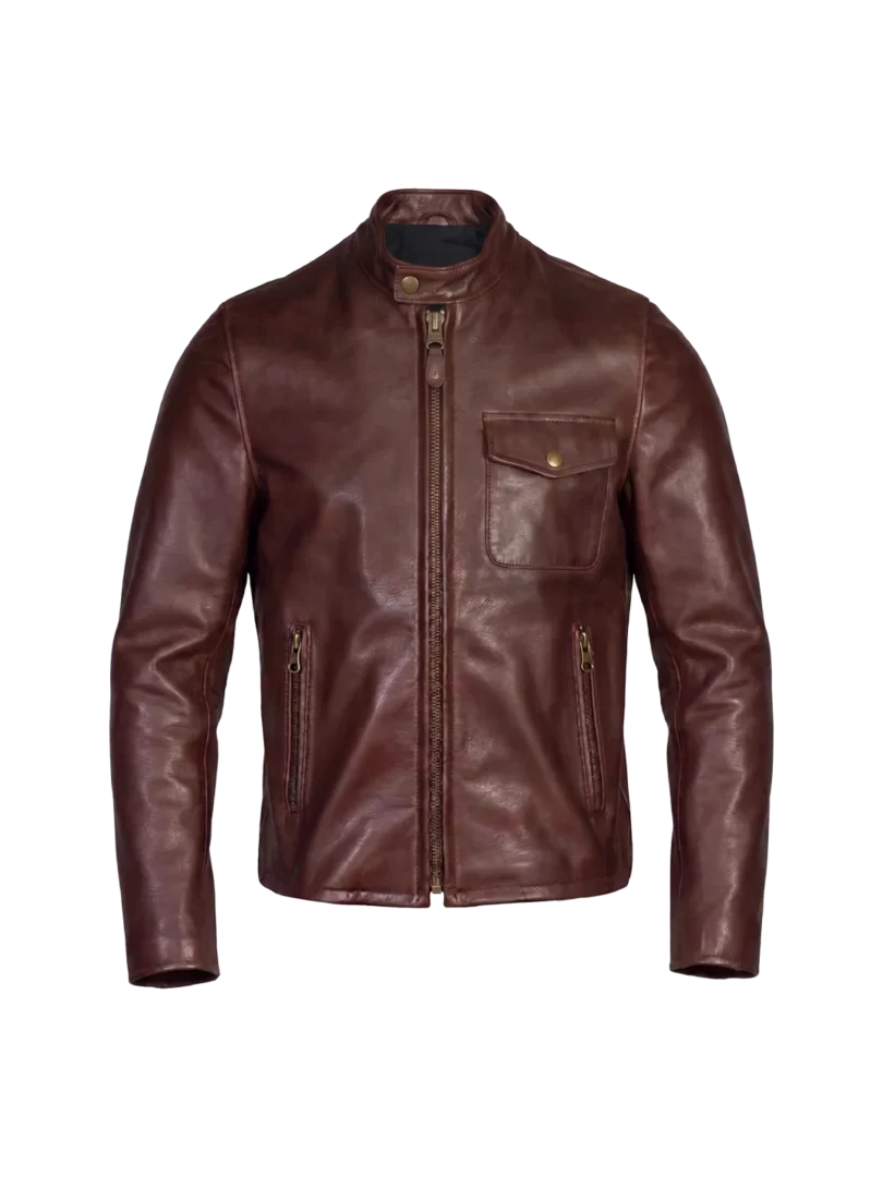 Mahogany Waxed Pebbled Café Racer Jacket