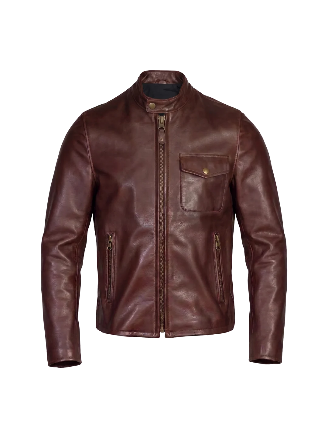 Mahogany Waxed Pebbled Café Racer Jacket