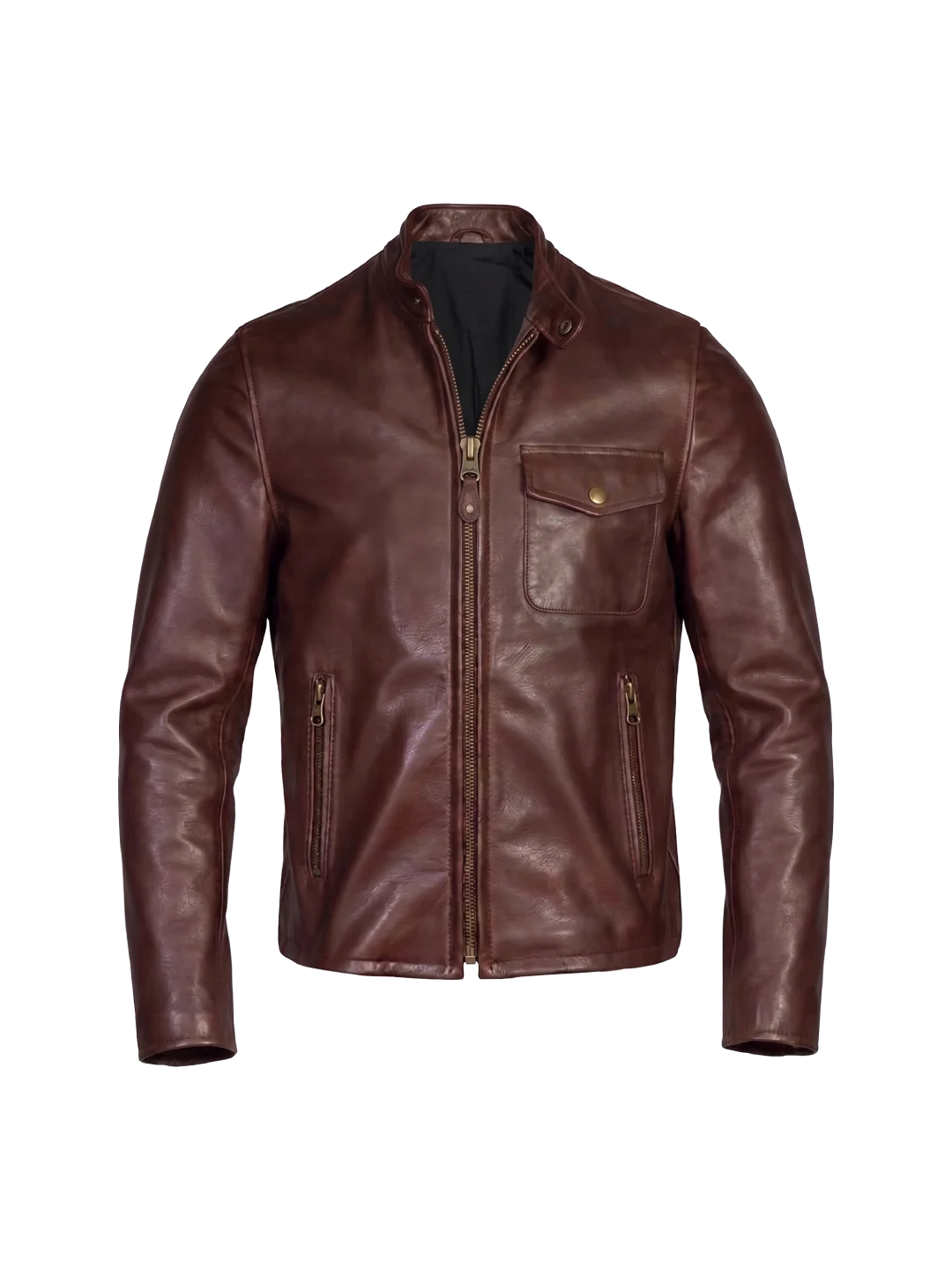 Mahogany Waxed Pebbled Café Racer Jacket