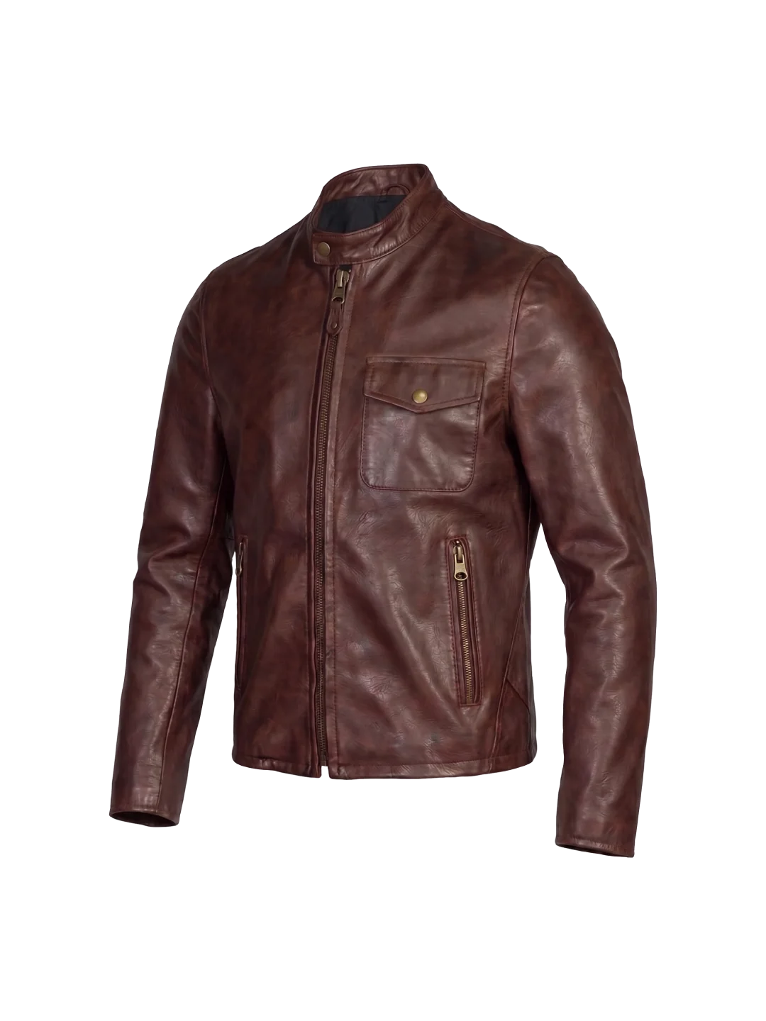 Mahogany Waxed Pebbled Café Racer Jacket