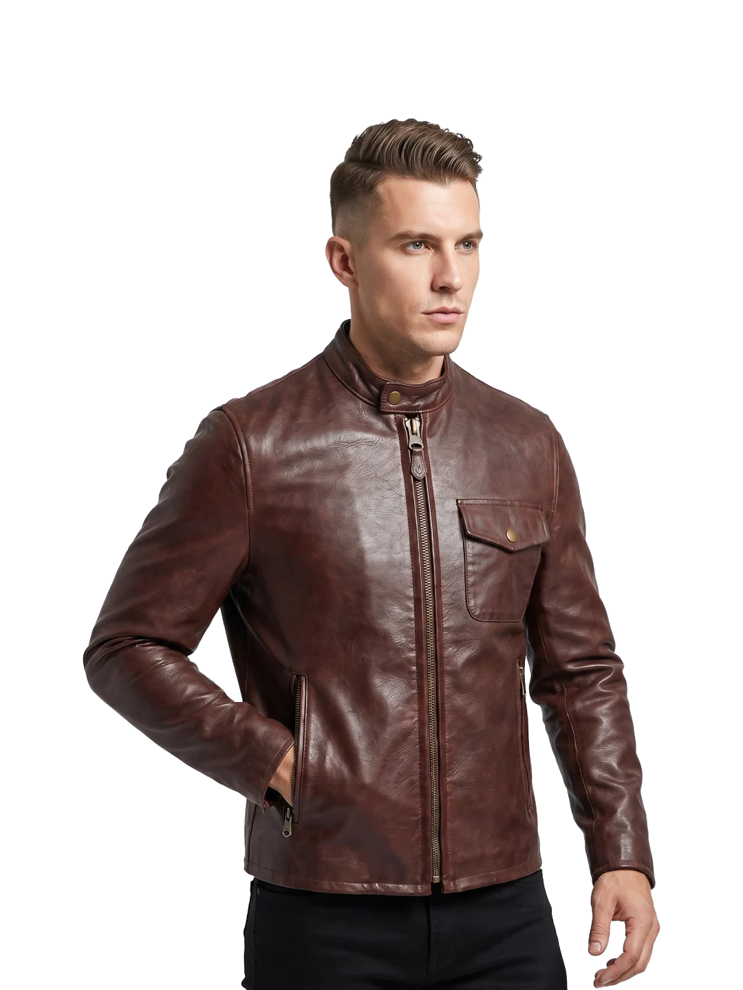 Mahogany Waxed Pebbled Café Racer Jacket