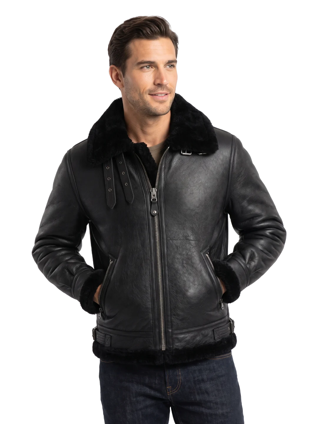 Arctic Flight B-3 Black Shearling Bomber Jacket