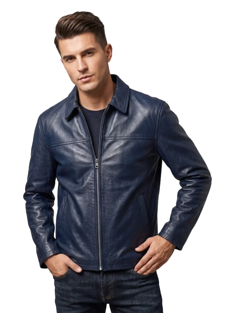 Ashford Classic Navy Blue Leather Jacket