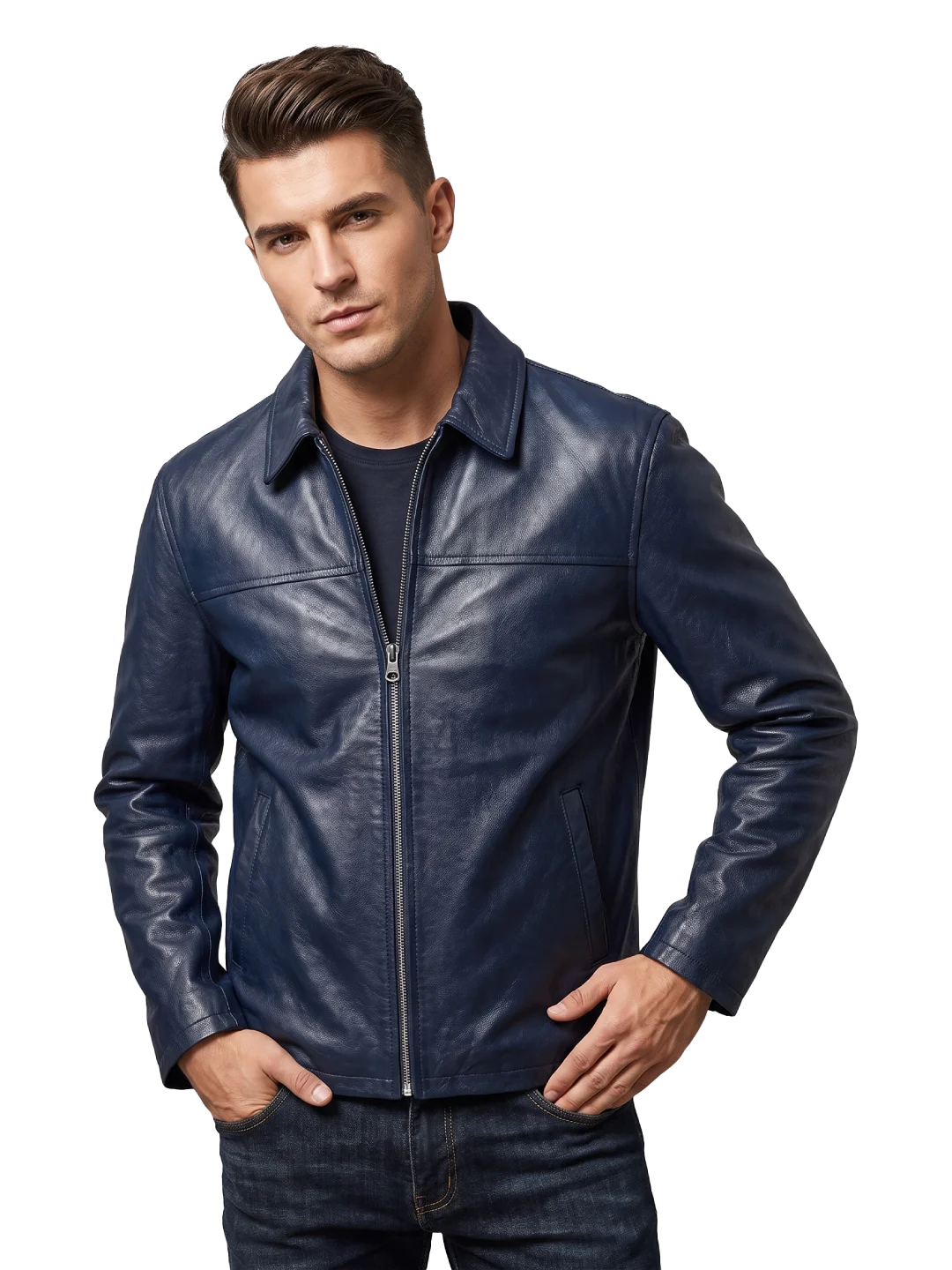 Ashford Classic Navy Blue Leather Jacket