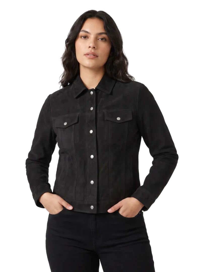 Obsidian Goatskin Suede Trucker Jacket (Women’s)