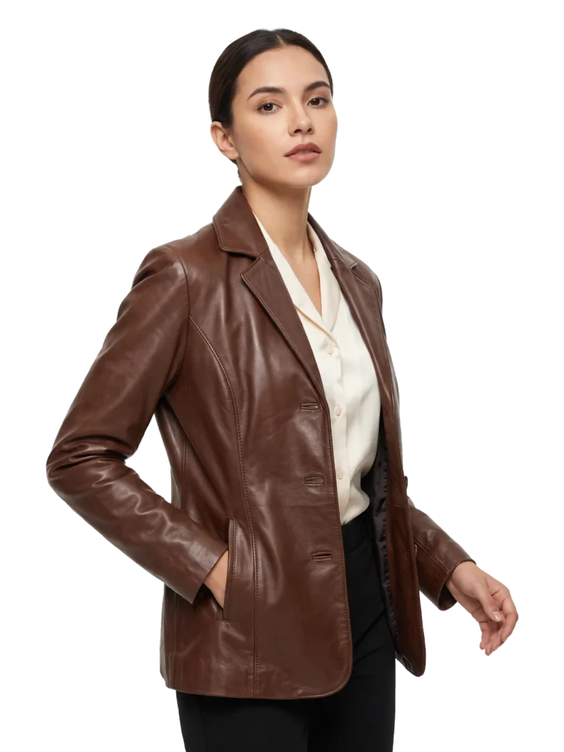 Onyx Sheepskin Leather Brown Blazer (Women’s)