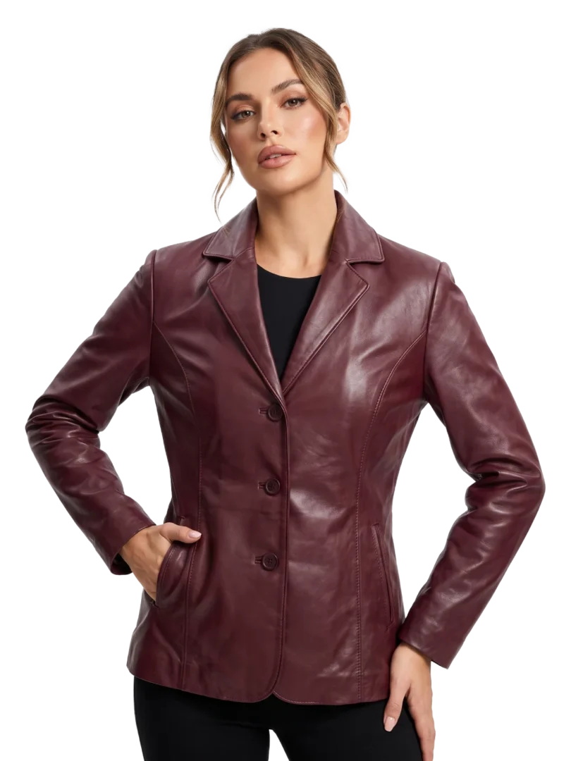 Onyx Sheepskin Leather Burgundy Blazer (Women’s)