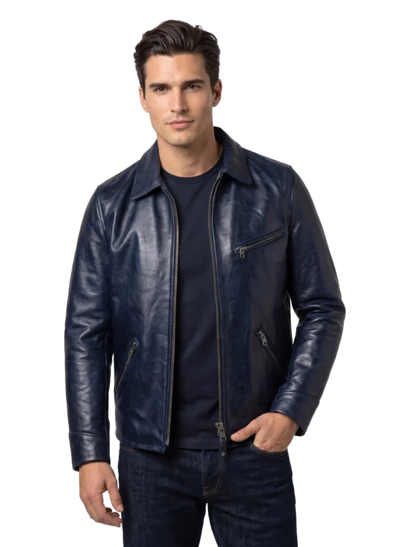 Sundance Vintage Cowhide Navy Blue Rider Jacket