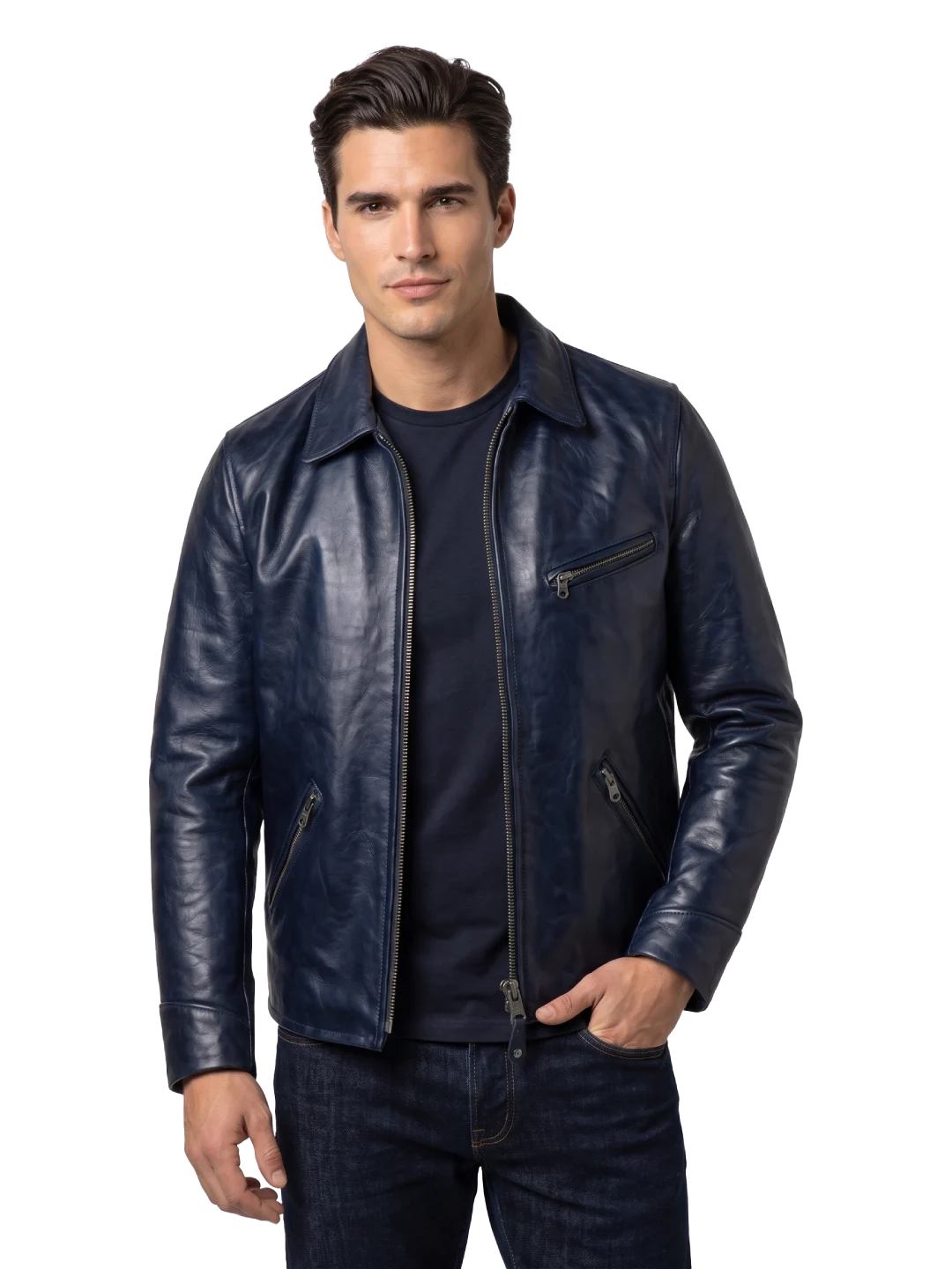Sundance Vintage Cowhide Navy Blue Rider Jacket