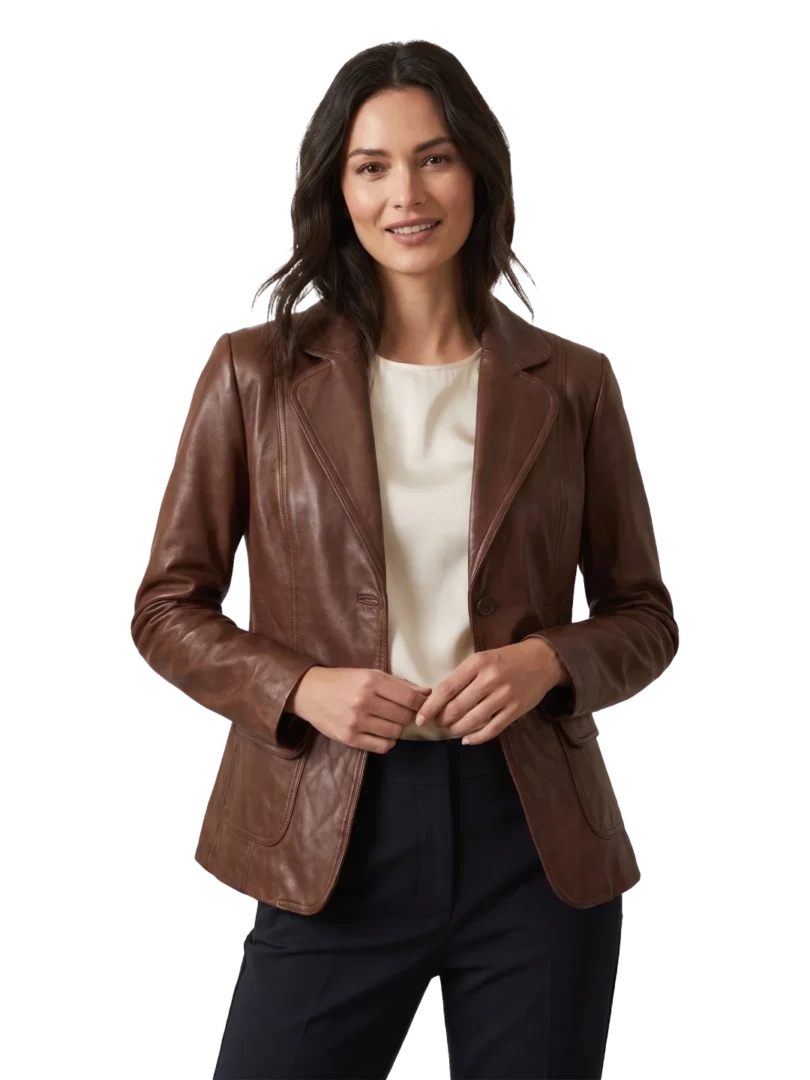 Vera Sheepskin Leather Brown Blazer (Women’s)