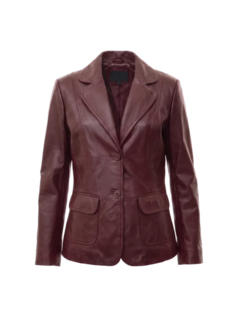 Vera Sheepskin Leather Burgundy Blazer (Women’s)