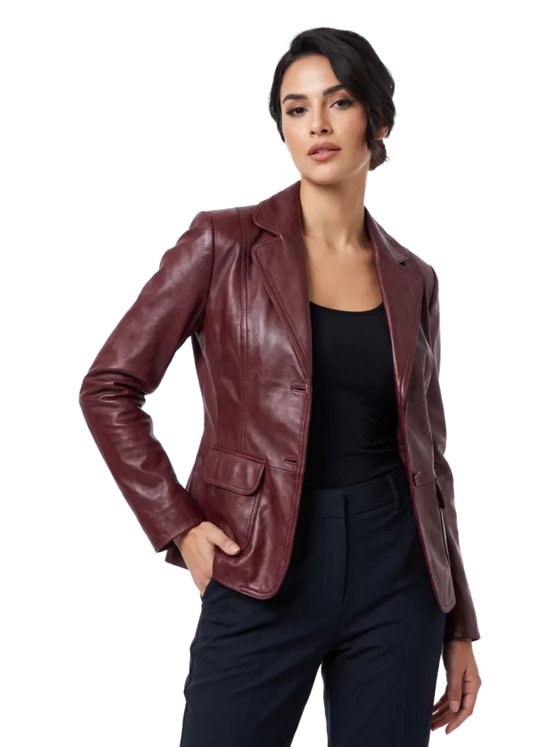 Vera Sheepskin Leather Burgundy Blazer (Women’s)
